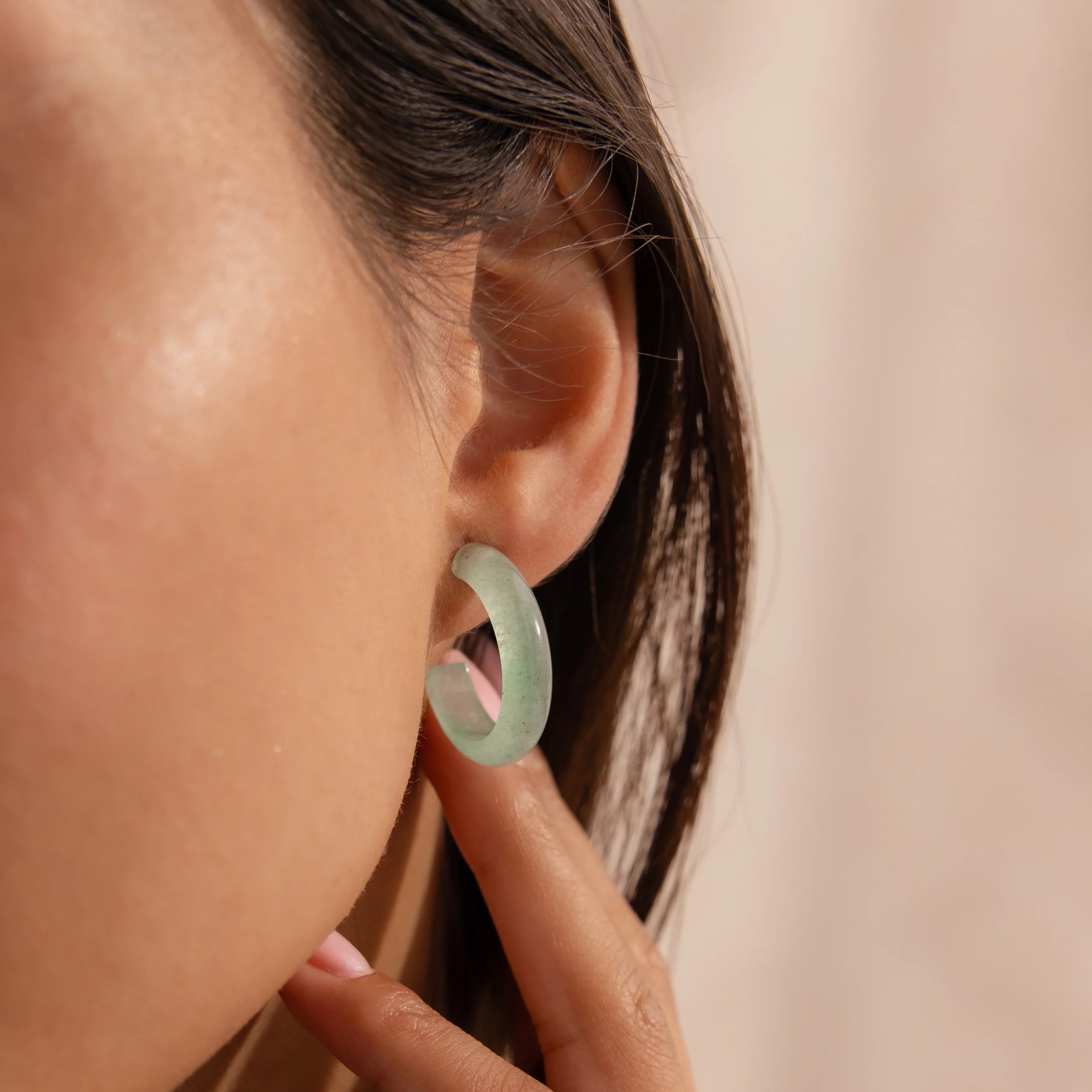 Jade Hoop Earrings 18K Gold
