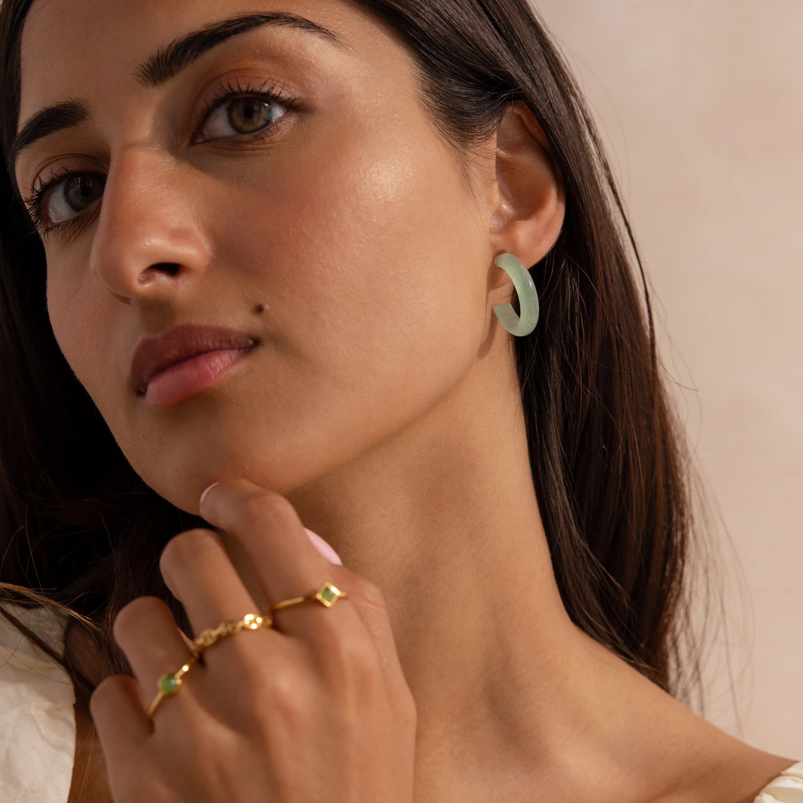 Jade Hoop Earrings 18K Gold