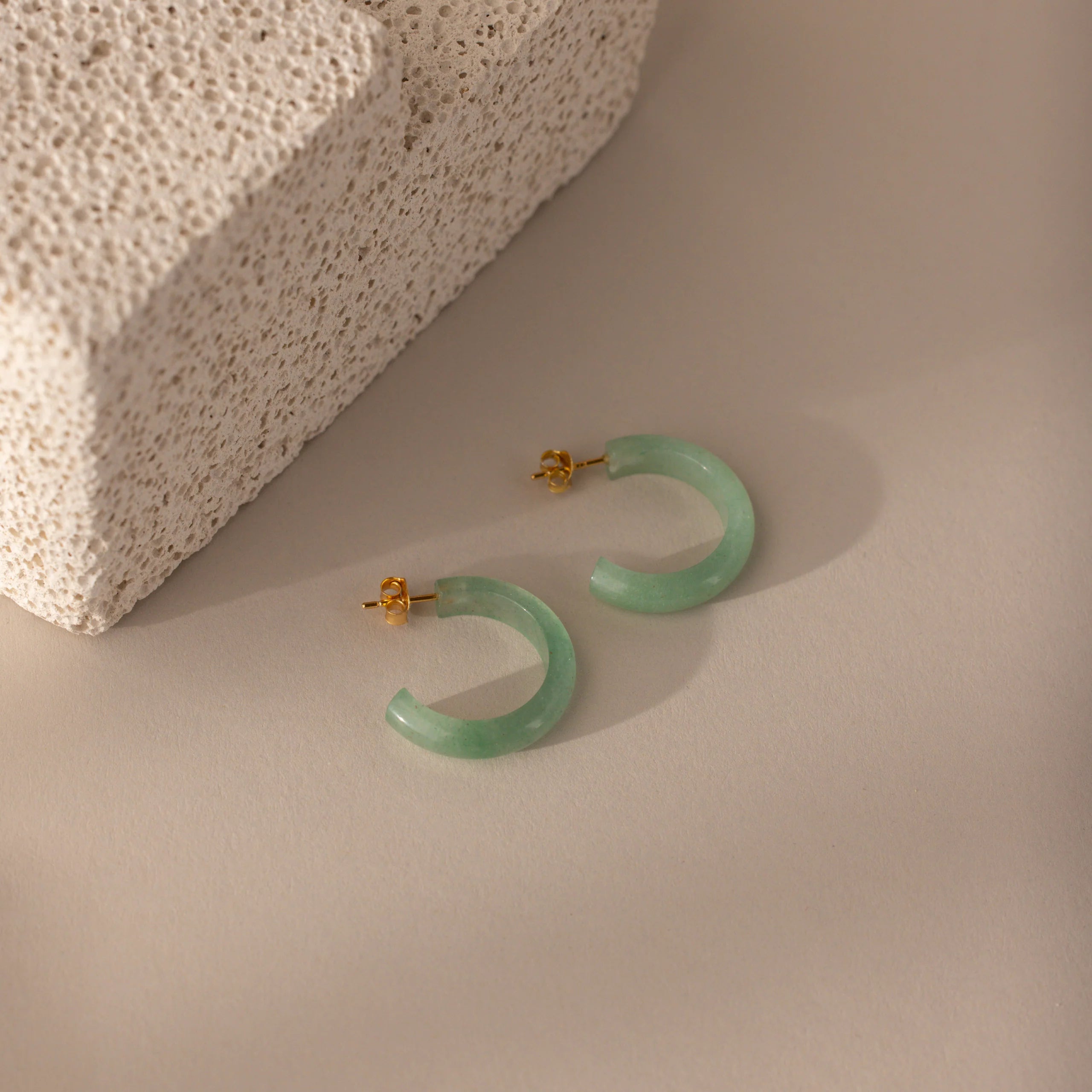 Jade Hoop Earrings 18K Gold
